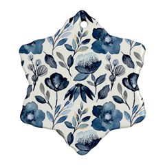 Indigo Watercolor Floral Seamless Pattern Snowflake Ornament (two Sides) by BangZart