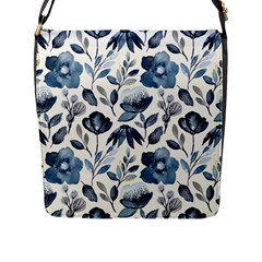 Indigo Watercolor Floral Seamless Pattern Flap Closure Messenger Bag (l)