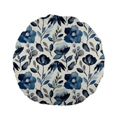 Indigo Watercolor Floral Seamless Pattern Standard 15  Premium Flano Round Cushions