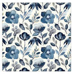 Indigo Watercolor Floral Seamless Pattern Large Satin Scarf (square)