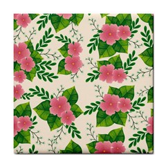 Cute Pink Flowers With Leaves-pattern Tile Coaster by BangZart