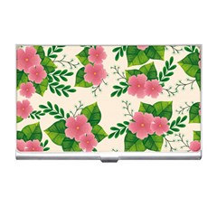 Cute Pink Flowers With Leaves-pattern Business Card Holder by BangZart