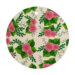 Cute Pink Flowers With Leaves-pattern Round Ornament (two Sides) by BangZart