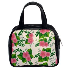 Cute Pink Flowers With Leaves-pattern Classic Handbag (two Sides) by BangZart