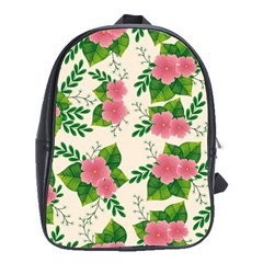 Cute Pink Flowers With Leaves-pattern School Bag (large) by BangZart