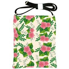 Cute Pink Flowers With Leaves-pattern Shoulder Sling Bag by BangZart