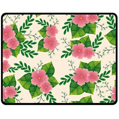 Cute Pink Flowers With Leaves-pattern Fleece Blanket (medium)  by BangZart