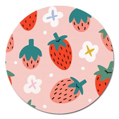 Strawberry Seamless Pattern Magnet 5  (round) by BangZart