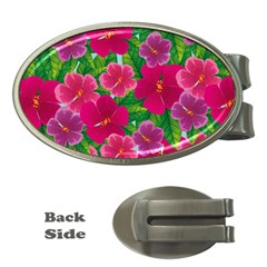 Background Cute Flowers Fuchsia With Leaves Money Clips (oval)  by BangZart