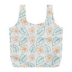 Hand Drawn Cute Flowers With Leaves Pattern Full Print Recycle Bag (l)