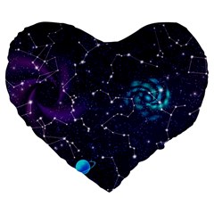 Realistic Night Sky Poster With Constellations Large 19  Premium Flano Heart Shape Cushions