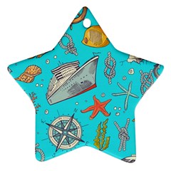 Colored Sketched Sea Elements Pattern Background Sea Life Animals Illustration Star Ornament (two Sides) by BangZart