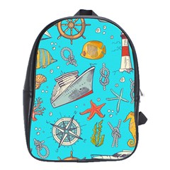 Colored Sketched Sea Elements Pattern Background Sea Life Animals Illustration School Bag (large)