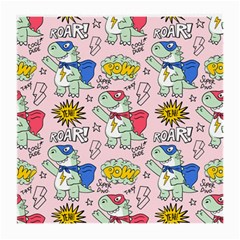 Seamless Pattern With Many Funny Cute Superhero Dinosaurs T Rex Mask Cloak With Comics Style Medium Glasses Cloth (2 Sides) by BangZart