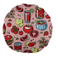 Tomato Seamless Pattern Juicy Tomatoes Food Sauce Ketchup Soup Paste With Fresh Red Vegetables Large 18  Premium Flano Round Cushions