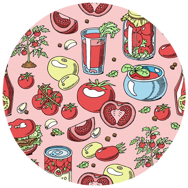 Tomato seamless pattern juicy tomatoes food sauce ketchup soup paste with fresh red vegetables Wooden Puzzle Round