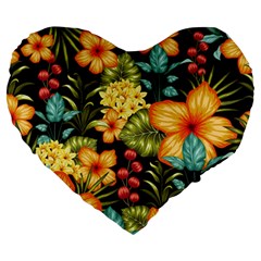 Fabulous Colorful Floral Seamless Large 19  Premium Heart Shape Cushions