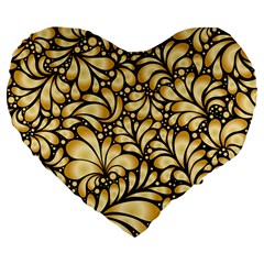 Damask Teardrop Gold Ornament Seamless Pattern Large 19  Premium Flano Heart Shape Cushions