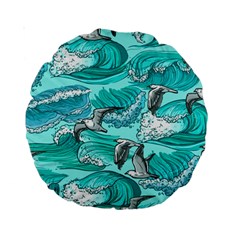 Sea Waves Seamless Pattern Standard 15  Premium Round Cushions