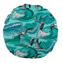 Sea Waves Seamless Pattern Large 18  Premium Round Cushions