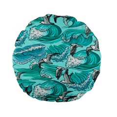 Sea Waves Seamless Pattern Standard 15  Premium Flano Round Cushions