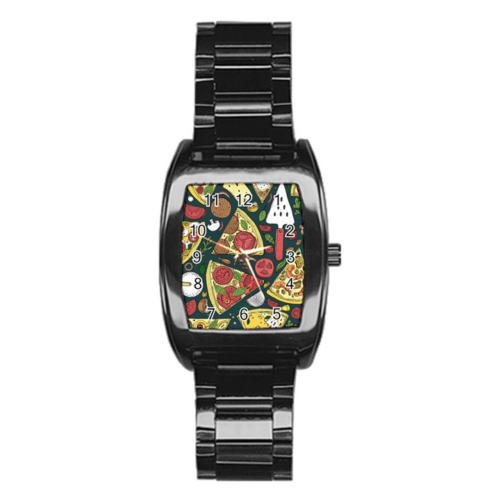 Vector seamless pizza slice pattern hand drawn pizza illustration great background Stainless Steel Barrel Watch