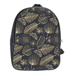 Elegant Pattern With Golden Tropical Leaves School Bag (large) by BangZart