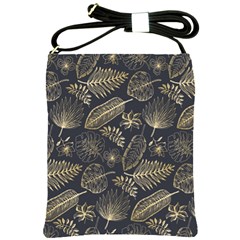 Elegant Pattern With Golden Tropical Leaves Shoulder Sling Bag by BangZart