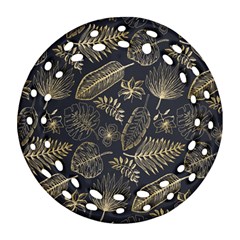 Elegant Pattern With Golden Tropical Leaves Round Filigree Ornament (two Sides) by BangZart