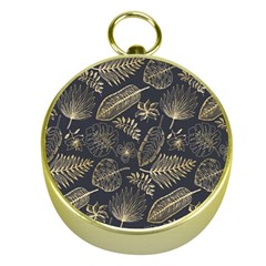 Elegant Pattern With Golden Tropical Leaves Gold Compasses