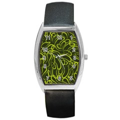 Green abstract stippled repetitive fashion seamless pattern Barrel Style Metal Watch