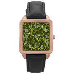 Green abstract stippled repetitive fashion seamless pattern Rose Gold Leather Watch 