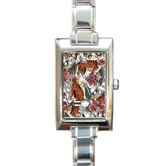 Natural seamless pattern with tiger blooming orchid Rectangle Italian Charm Watch