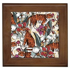Natural seamless pattern with tiger blooming orchid Framed Tile