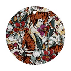 Natural seamless pattern with tiger blooming orchid Ornament (Round)