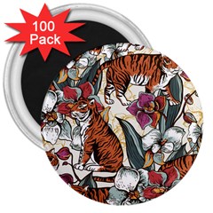 Natural seamless pattern with tiger blooming orchid 3  Magnets (100 pack)