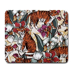 Natural seamless pattern with tiger blooming orchid Large Mousepads