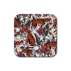 Natural Seamless Pattern With Tiger Blooming Orchid Rubber Coaster (square) 