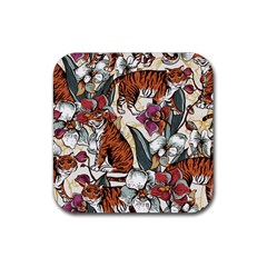 Natural seamless pattern with tiger blooming orchid Rubber Coaster (Square) 