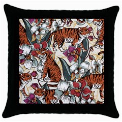 Natural seamless pattern with tiger blooming orchid Throw Pillow Case (Black)