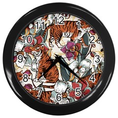 Natural seamless pattern with tiger blooming orchid Wall Clock (Black)