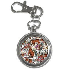 Natural seamless pattern with tiger blooming orchid Key Chain Watches