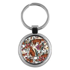 Natural seamless pattern with tiger blooming orchid Key Chain (Round)