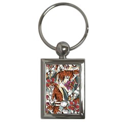 Natural seamless pattern with tiger blooming orchid Key Chain (Rectangle)
