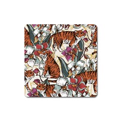 Natural seamless pattern with tiger blooming orchid Square Magnet