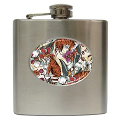 Natural seamless pattern with tiger blooming orchid Hip Flask (6 oz)