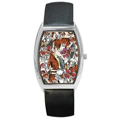 Natural seamless pattern with tiger blooming orchid Barrel Style Metal Watch