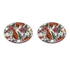 Natural seamless pattern with tiger blooming orchid Cufflinks (Oval)
