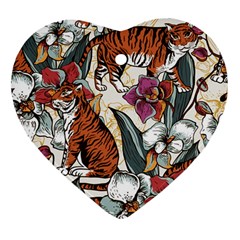 Natural seamless pattern with tiger blooming orchid Heart Ornament (Two Sides)