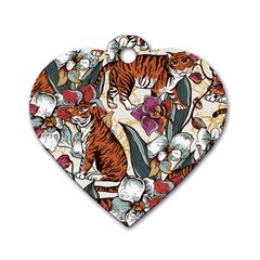 Natural seamless pattern with tiger blooming orchid Dog Tag Heart (Two Sides)